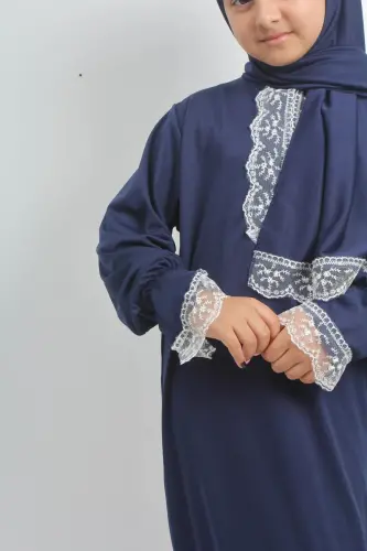 Kız Çocuk Yazlık Namaz Elbisesi Lacivert - LACİVERT - 5