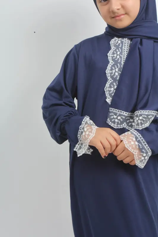 Kız Çocuk Yazlık Namaz Elbisesi Lacivert - LACİVERT - 5