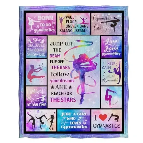 Jekeno Gymnastics Gifts Blanket for Girls Teens, Sport Gifts for Adult Kids, Gymnastics Stuff Decor for Gymnast Team Party 50