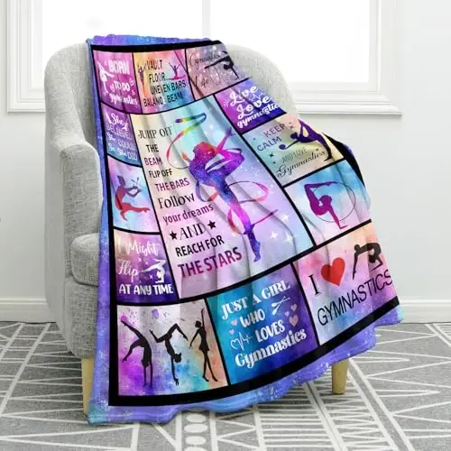 Jekeno Gymnastics Gifts Blanket for Girls Teens, Sport Gifts for Adult Kids, Gymnastics Stuff Decor for Gymnast Team Party 50