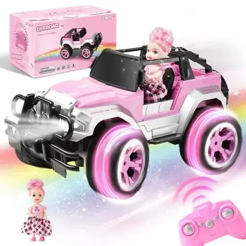 Remote Control Car for Girls, Pink RC Car with Doll and Sticker for Ages 6-10 Years Old Girls, 80 mins with Rechargeable Battery, 1: 16 Scale 2.4Ghz,OX11S Perfect Christmas Birthday Gifts for Grils - MODAZONE