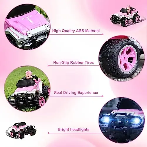 Remote Control Car for Girls, Pink RC Car with Doll and Sticker for Ages 6-10 Years Old Girls, 80 mins with Rechargeable Battery, 1: 16 Scale 2.4Ghz,OX11S Perfect Christmas Birthday Gifts for Grils - 6
