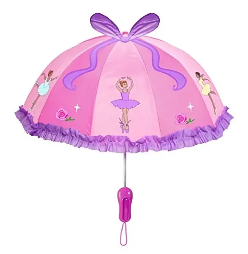 Kidorable Pink Ballerina Umbrella for Girls w/Fun Ballet Dancers, Pop-Out Ribbon, Pointe Shoe Handle - 1