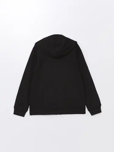 Siyah Kapüşonlu Basic Uzun Kollu Kız Çocuk Fermuarlı Sweatshirt-Siyah - LC WAIKIKI (1)