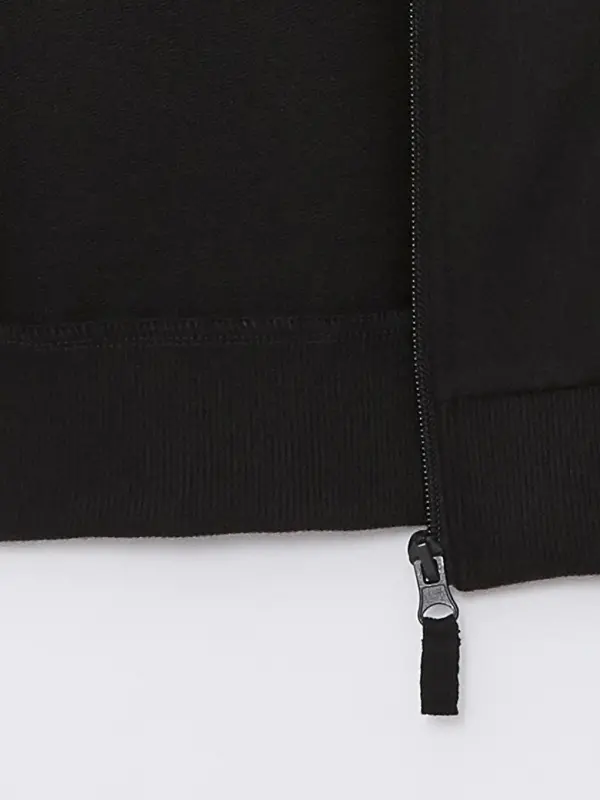 Siyah Kapüşonlu Basic Uzun Kollu Kız Çocuk Fermuarlı Sweatshirt-Siyah - 3