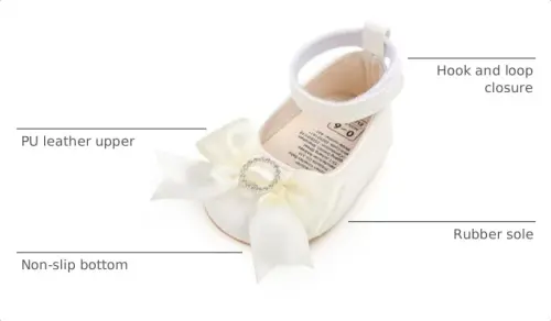 Bellocasa Baby Mary Jane Flats for Girls with Bowknot Cotton Anti Skid Sole Infant First Walker Princess Dress Crib Wedding Shoes - 3