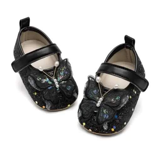 Bellocasa Baby Mary Jane Flats for Girls with Bowknot Cotton Anti Skid Sole Infant First Walker Princess Dress Crib Wedding Shoes - 1