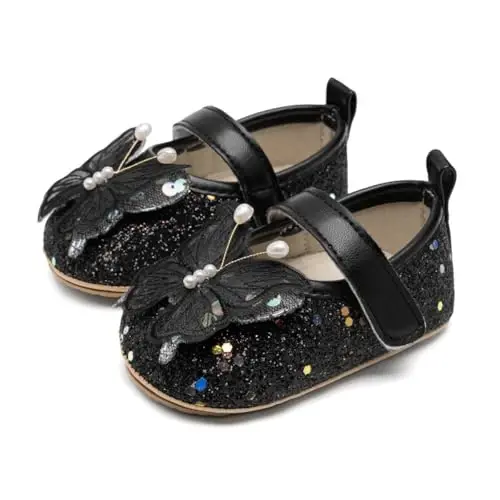 Bellocasa Baby Mary Jane Flats for Girls with Bowknot Cotton Anti Skid Sole Infant First Walker Princess Dress Crib Wedding Shoes - 3