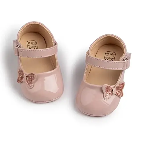 Bellocasa Baby Mary Jane Flats for Girls with Bowknot Cotton Anti Skid Sole Infant First Walker Princess Dress Crib Wedding Shoes - BELLOCASA