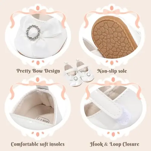 Bellocasa Baby Mary Jane Flats for Girls with Bowknot Cotton Anti Skid Sole Infant First Walker Princess Dress Crib Wedding Shoes - 5