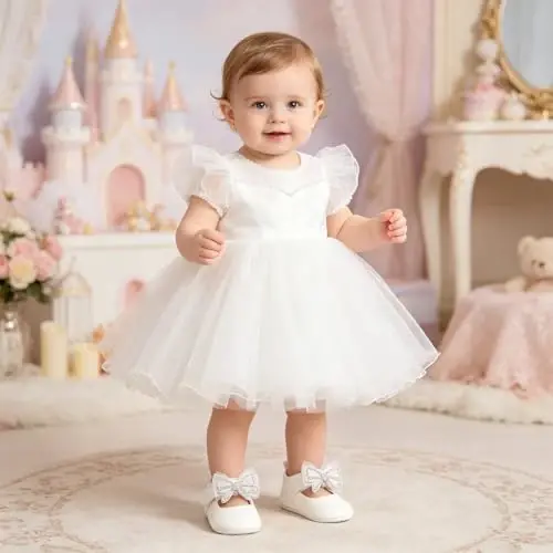 Bellocasa Baby Mary Jane Flats for Girls with Bowknot Cotton Anti Skid Sole Infant First Walker Princess Dress Crib Wedding Shoes - 2