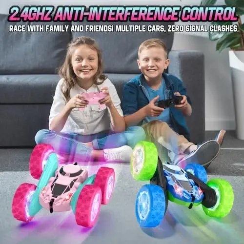 Hamdol Pink Remote Control Car for Girls, Double Sided with Shining Headlights & Wheel Lights, Girl Princess Toys, Rechargeable Toy Car for 6-7 6-8 9 10-12 Year Old Girls Birthday, Valentines Gift - 4