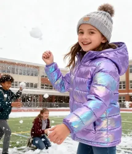 Lovekider Hooded Puffer Jacket for Girls 4-12T Packable Down-Alternative Warm Coat Shiny Outerwear for Kids Winter - 3