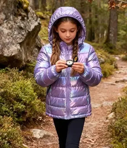 Lovekider Hooded Puffer Jacket for Girls 4-12T Packable Down-Alternative Warm Coat Shiny Outerwear for Kids Winter - 4