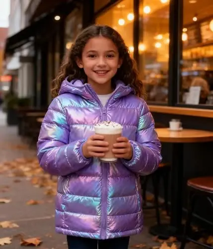 Lovekider Hooded Puffer Jacket for Girls 4-12T Packable Down-Alternative Warm Coat Shiny Outerwear for Kids Winter - 2