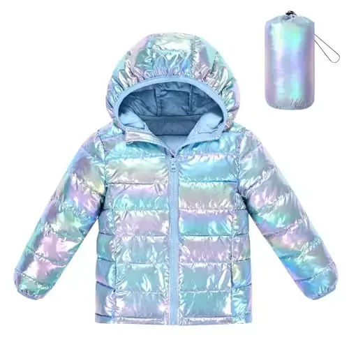 Lovekider Hooded Puffer Jacket for Girls 4-12T Packable Down-Alternative Warm Coat Shiny Outerwear for Kids Winter - 4