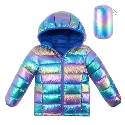 Lovekider Hooded Puffer Jacket for Girls 4-12T Packable Down-Alternative Warm Coat Shiny Outerwear for Kids Winter - 4