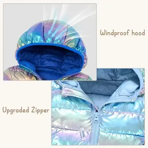 Lovekider Hooded Puffer Jacket for Girls 4-12T Packable Down-Alternative Warm Coat Shiny Outerwear for Kids Winter - 5