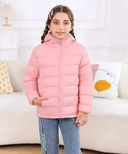 Lovekider Hooded Puffer Jacket for Girls 4-12T Packable Down-Alternative Warm Coat Shiny Outerwear for Kids Winter - LOVEKIDER (1)
