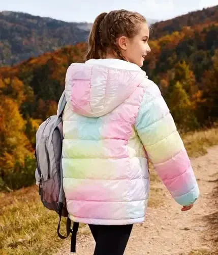 Lovekider Hooded Puffer Jacket for Girls 4-12T Packable Down-Alternative Warm Coat Shiny Outerwear for Kids Winter - 5