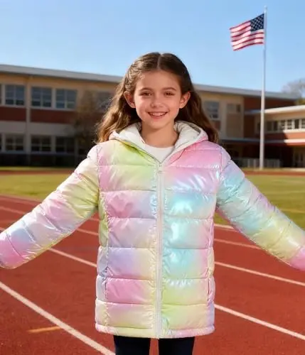Lovekider Hooded Puffer Jacket for Girls 4-12T Packable Down-Alternative Warm Coat Shiny Outerwear for Kids Winter - 3