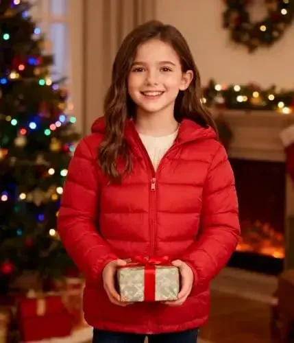 Lovekider Hooded Puffer Jacket for Girls 4-12T Packable Down-Alternative Warm Coat Shiny Outerwear for Kids Winter - 2