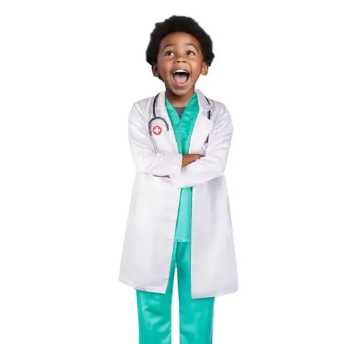 Meland Doctor Costume for Girls - Kids Scrubs with Lab Coat & Carry Bag, Doctor Dress Up for Halloween, Career Day Role Play - 1