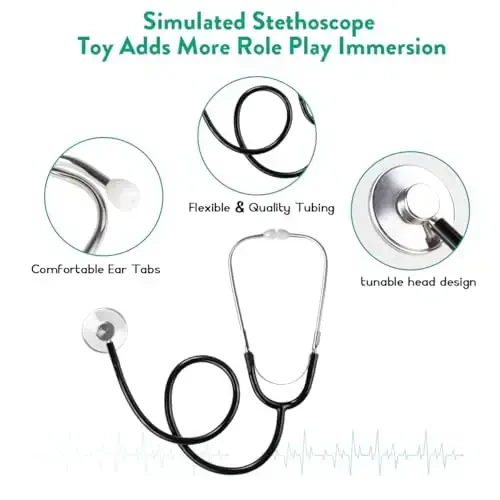 Meland Doctor Costume for Girls - Kids Scrubs with Lab Coat & Carry Bag, Doctor Dress Up for Halloween, Career Day Role Play - 3