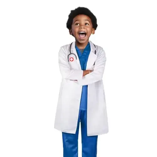 Meland Doctor Costume for Girls - Kids Scrubs with Lab Coat & Carry Bag, Doctor Dress Up for Halloween, Career Day Role Play - 3