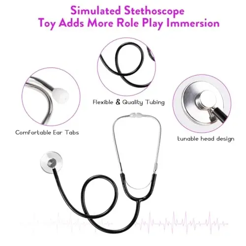 Meland Doctor Costume for Girls - Kids Scrubs with Lab Coat & Carry Bag, Doctor Dress Up for Halloween, Career Day Role Play - 4