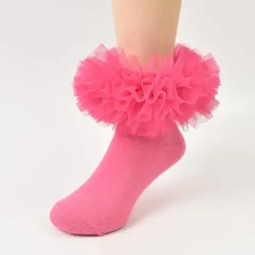 TWINKLING AT DOWN Girls socks fluffy ruffled edge princess dress socks lace dance socks newborn/baby/toddler/girl - 4