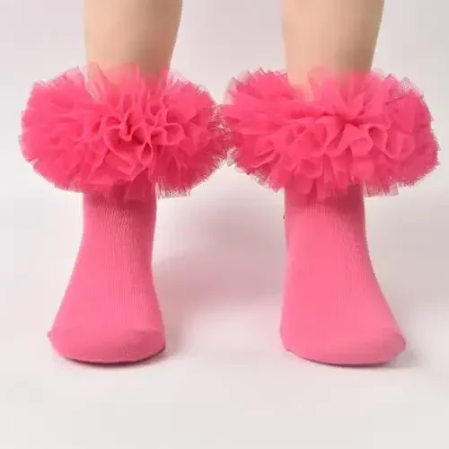 TWINKLING AT DOWN Girls socks fluffy ruffled edge princess dress socks lace dance socks newborn/baby/toddler/girl - 5