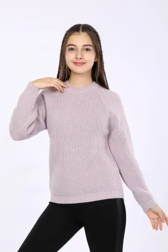 Kız Çocuk Regular Fit Basic Triko Kazak (4-13) Yaş - LİLA 