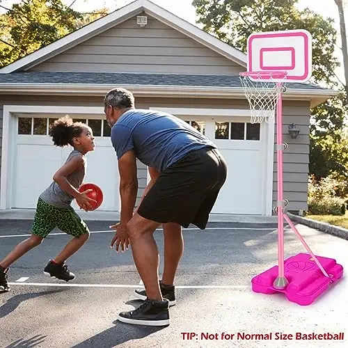 Tsomtto Toddler Basketball Hoop for Girls Pink Goals Adjustable Height 2.9ft-6.2ft Portable Kids Indoor Outdoor Play Outside Backyard Toys 3 4 5 6 Year Old Girl Birthday Gift - 4