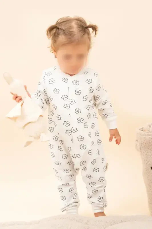 Kız Erkek Baskılı Bebek Çocuk Tulum Mevsimlik Uzun Kollu Lastikli Tulum-Çiçekli 2 - 5