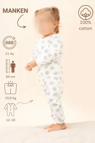 Kız Erkek Baskılı Bebek Çocuk Tulum Mevsimlik Uzun Kollu Lastikli Tulum-Çiçekli 2 - 6