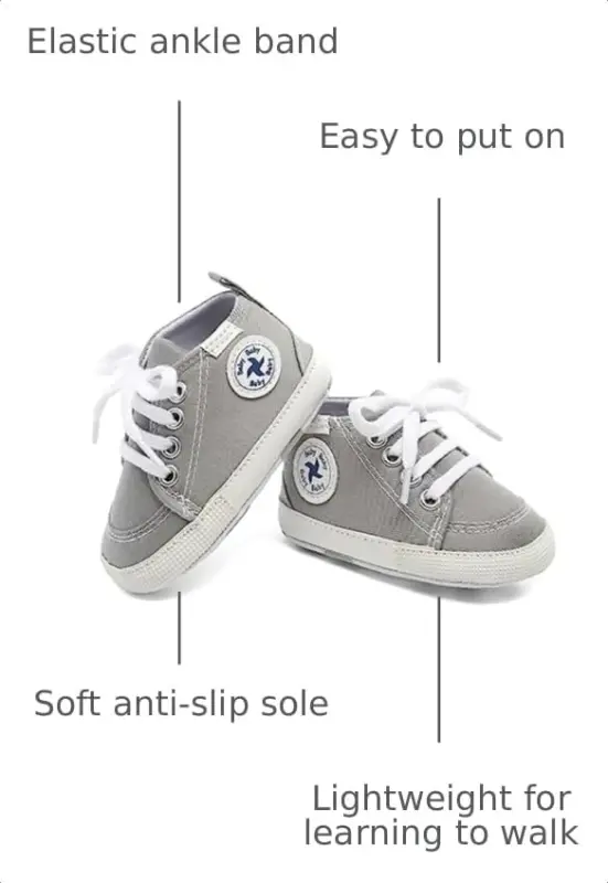 Baby Girls Boys Shoes Soft Anti-Slip Sole Newborn First Walkers High Top Canvas Denim Unisex Infant Sneaker - 3