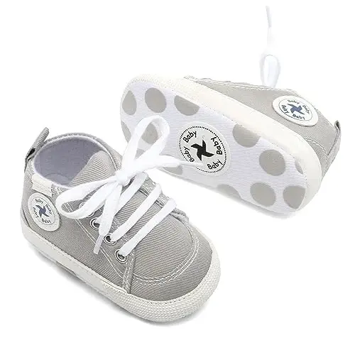 Baby Girls Boys Shoes Soft Anti-Slip Sole Newborn First Walkers High Top Canvas Denim Unisex Infant Sneaker - 5