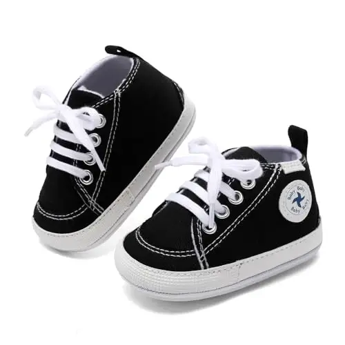 Baby Girls Boys Shoes Soft Anti-Slip Sole Newborn First Walkers High Top Canvas Denim Unisex Infant Sneaker - 2