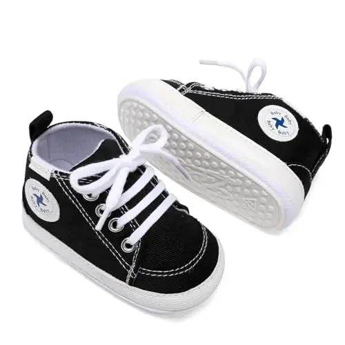 Baby Girls Boys Shoes Soft Anti-Slip Sole Newborn First Walkers High Top Canvas Denim Unisex Infant Sneaker - 3