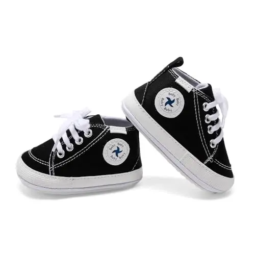 Baby Girls Boys Shoes Soft Anti-Slip Sole Newborn First Walkers High Top Canvas Denim Unisex Infant Sneaker - 4