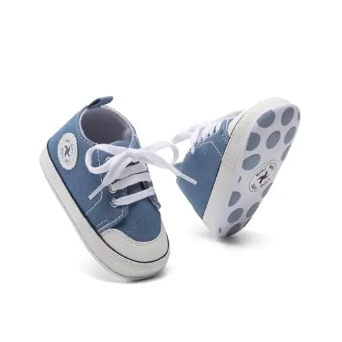 Baby Girls Boys Shoes Soft Anti-Slip Sole Newborn First Walkers High Top Canvas Denim Unisex Infant Sneaker - 3
