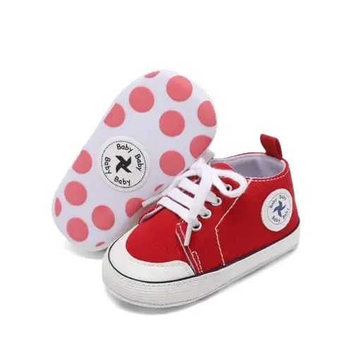Baby Girls Boys Shoes Soft Anti-Slip Sole Newborn First Walkers High Top Canvas Denim Unisex Infant Sneaker - 1