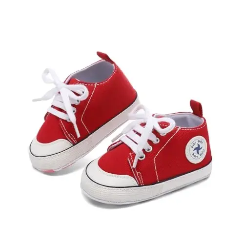 Baby Girls Boys Shoes Soft Anti-Slip Sole Newborn First Walkers High Top Canvas Denim Unisex Infant Sneaker - 4