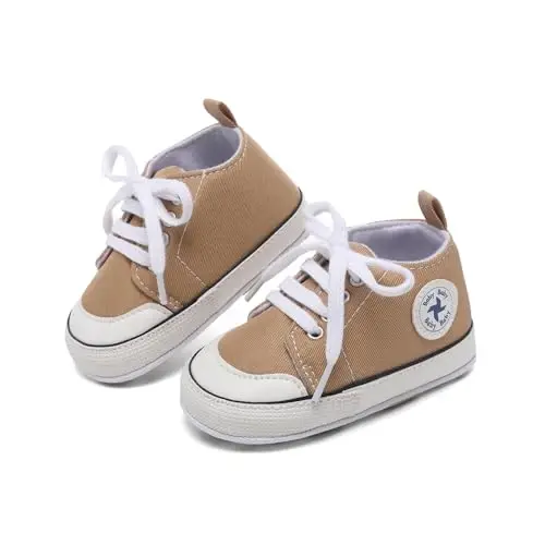 Baby Girls Boys Shoes Soft Anti-Slip Sole Newborn First Walkers High Top Canvas Denim Unisex Infant Sneaker - 3