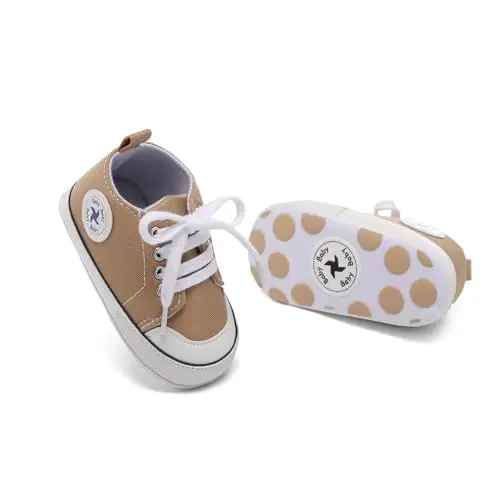 Baby Girls Boys Shoes Soft Anti-Slip Sole Newborn First Walkers High Top Canvas Denim Unisex Infant Sneaker - 5