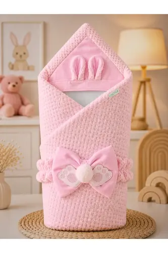 Kız Erkek Bebek Battaniyesi Kışlık %100 Pamuklu Dış Kundak Yenidoğan Hastane Çıkışı Örtü - pembe - 3