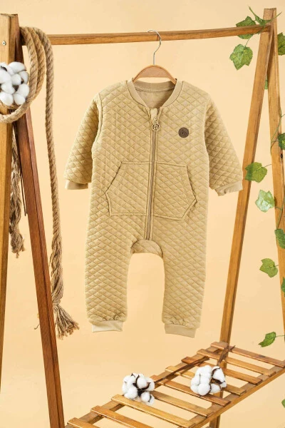 Kız Erkek Bebek Haki Kapitone Pamuklu Tulum Cepli Fermuarlı-Haki - BOMBE