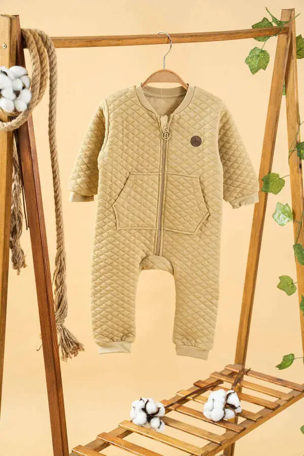 Kız Erkek Bebek Haki Kapitone Pamuklu Tulum Cepli Fermuarlı-Haki - 1