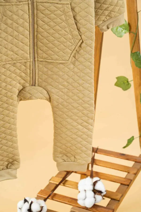 Kız Erkek Bebek Haki Kapitone Pamuklu Tulum Cepli Fermuarlı-Haki - 2